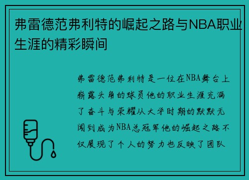 弗雷德范弗利特的崛起之路与NBA职业生涯的精彩瞬间